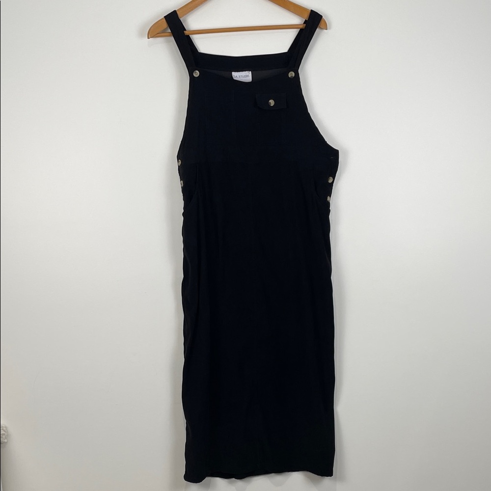 JA Studio 90s Women's Small Jumper Dress Midi Faux Suede Overall Black
